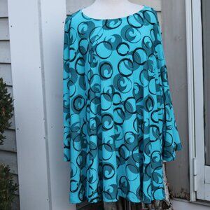 NEW Kozan Blue w Black Circles Poly Knit Swing Tunic Sz 2X
